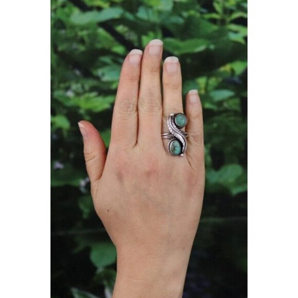 Sterling Silver Natural Blue and Green Turquoise Ring Size 6 - Picture 2 of 7